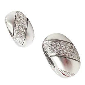 Authentic! Damiani 18k White Gold 2ct Diamond Brushed Large Huggie Earrings